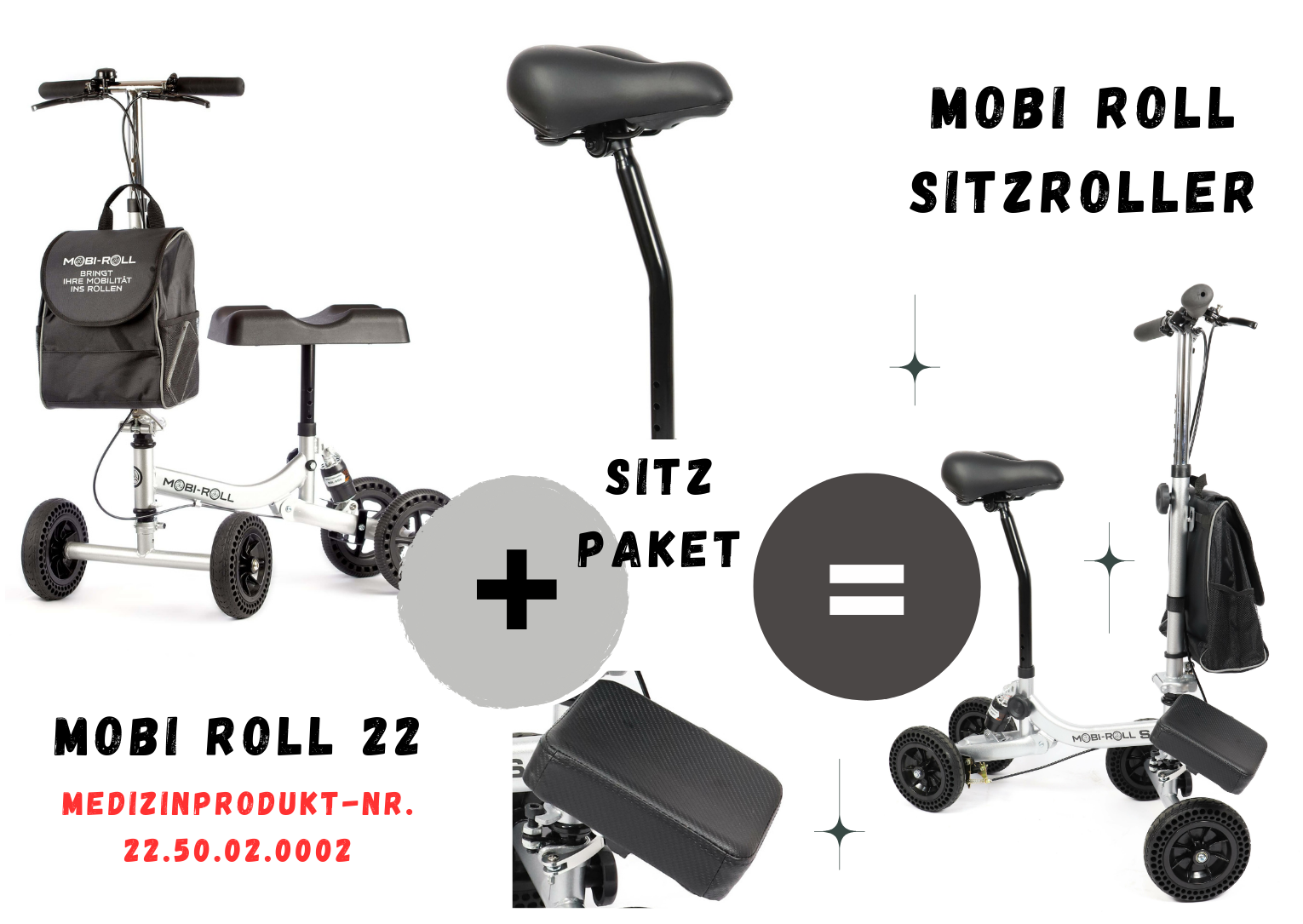 Umbau- MR 22/23 Sitz Paket – Sitz mit Stange & verstellbarer Fußstütze für die Umwandlung in einen Sitzroller - Mieten!