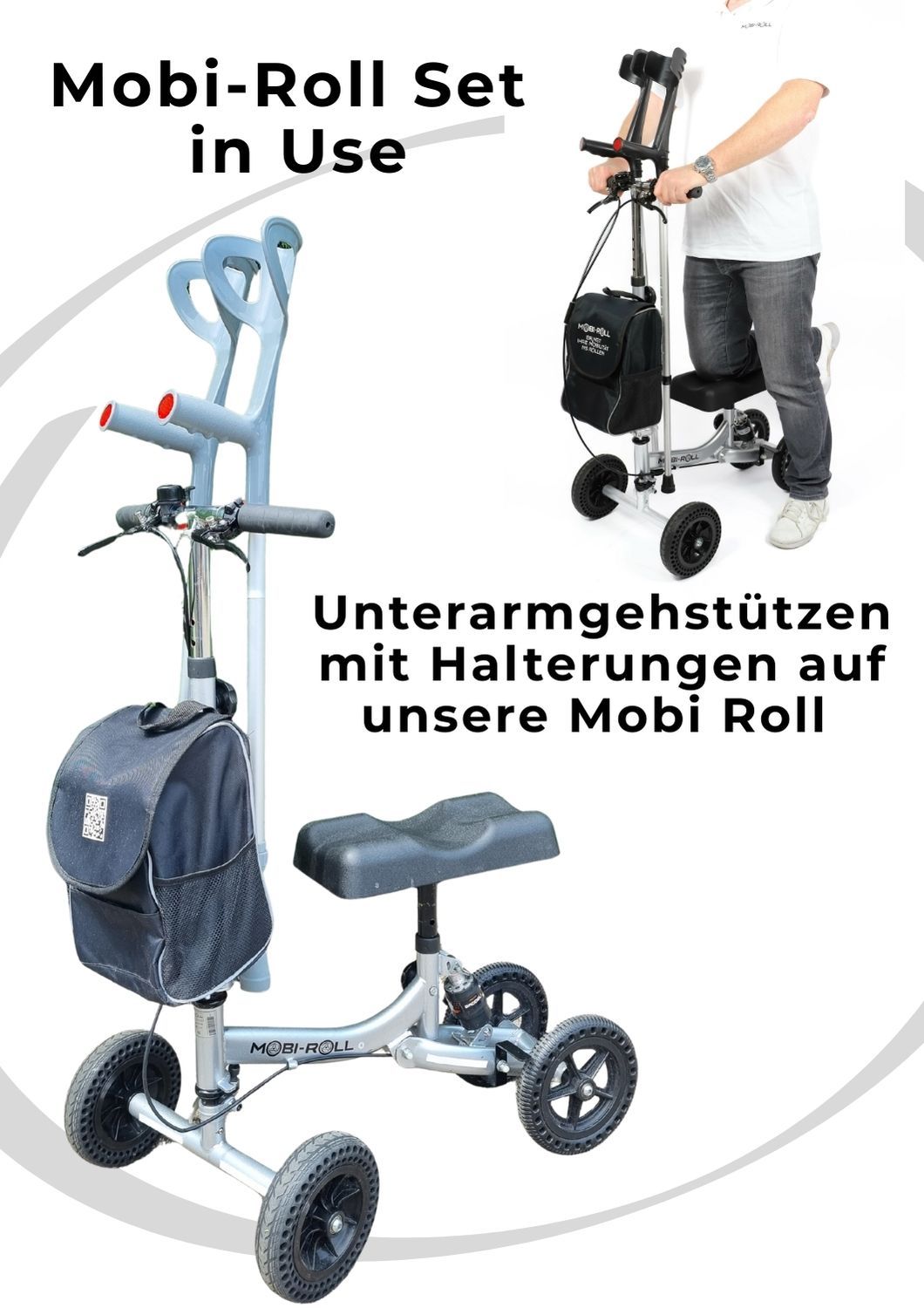 Quad Mobi-Roll Set - Unterarmgehstützen mit Halterungen (Adapter Quad)- Jetzt Kaufen !