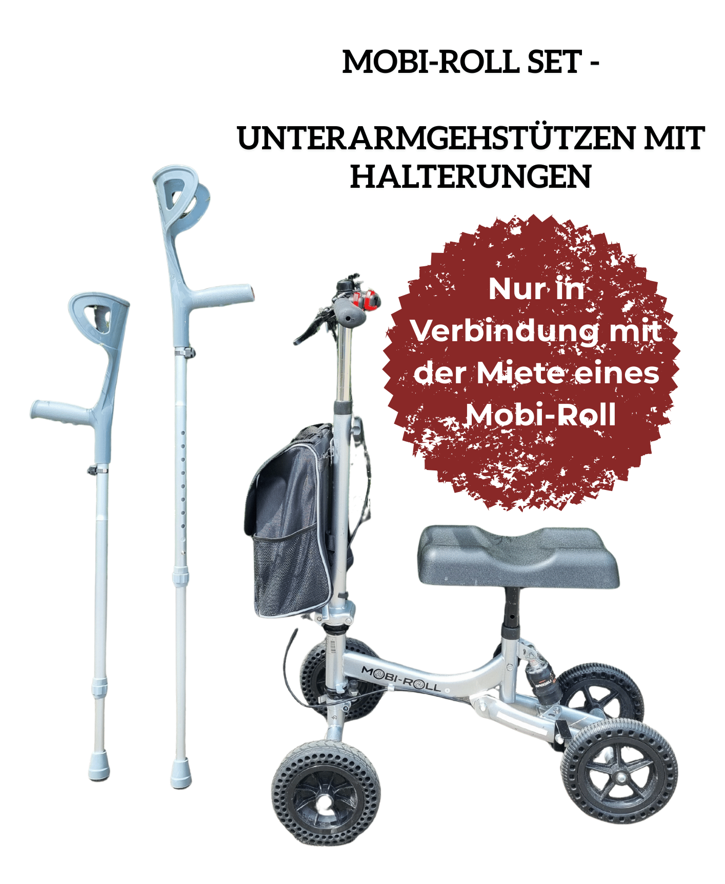 🔥 Mobi-Roll Set - Unterarmgehstützen mit Halterungen (Adapter Mini Quad) - Mieten! 🔥 Mobi-Roll Set - Unterarmgehstützen mit Halterungen (Adapter Mini Quad) - Mieten!